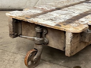 Antique Wood Warehouse Cart With Steel Wheels