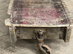 Antique Wood Warehouse Cart With Steel Wheels