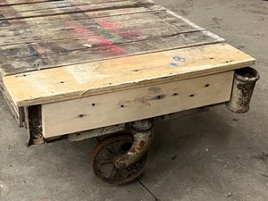 Antique Wood Warehouse Cart With Steel Wheels