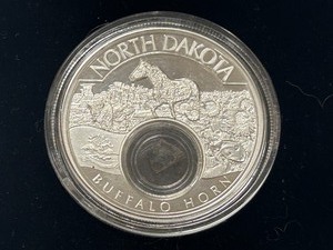 Native American Mint 2023 North Dakota 10-Dollar Proof --  1oz .999 Fine Silver Bullion With Encased Buffalo Horn Specimen