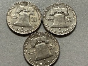 (3) 1960  Franklin Silver Half Dollars -- (2) D & (1) P Mints