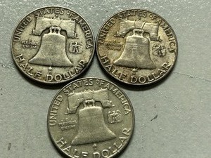 (3) 1958-D Franklin Silver Half Dollars