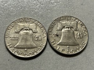 (2) 1958-D Franklin Silver Half Dollars
