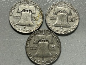 (3) 1954 Franklin Silver Half Dollars -- (2) D & (1) P Mints