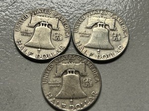 (3) 1954 Franklin Silver Half Dollars -- (2) D & (1) P Mints