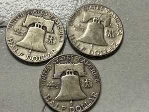 (3) 1954 Franklin Silver Half Dollars -- (1) D & (1) P & (1) S Mints