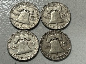 (4) 1954 Franklin Silver Half Dollars -- (3) D & (1) P Mints