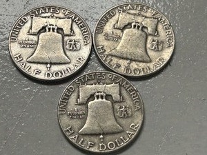 (3) 1953 Franklin Silver Half Dollars -- (2) D & (1) S Mints