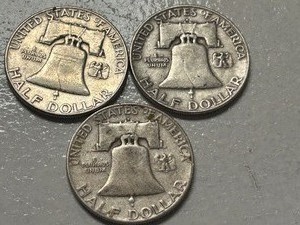 (3) 1953 Franklin Silver Half Dollars -- (2) D & (1) P Mints
