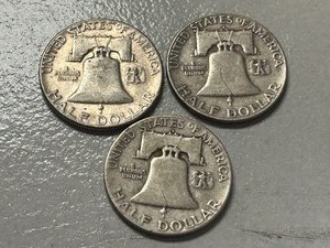 (3) 1953 Franklin Silver Half Dollars -- (1) D & (1) P & (1) S Mints