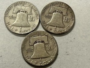 (3) 1951 Franklin Silver Half Dollars -- (2) D & (1) S Mints