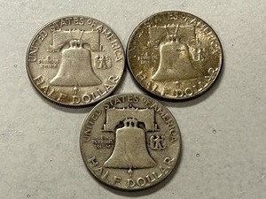 (3) 1951 Franklin Silver Half Dollars -- (2) P & (1) S Mints