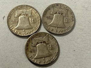 (3) 1951 Franklin Silver Half Dollars  -- (1) D & (1) S & (1) P Mints