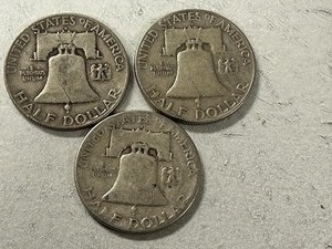 (3) 1951 Franklin Silver Half Dollars  -- (2) D & (1) S Mints