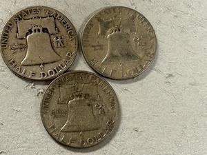 (3) 1951 Franklin Silver Half Dollars  -- (1) D & (1) S & (1) P Mints
