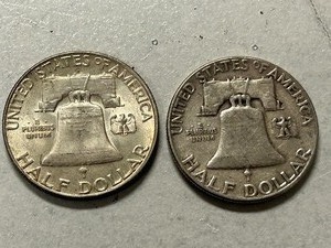 (2) 1950 Franklin Silver Half Dollars -- (1) D & (1) P Mints