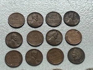 Lot Of (4) Susan B. Anthony Dollar Coins & (12) Assorted Wheat  Indian Head Cents