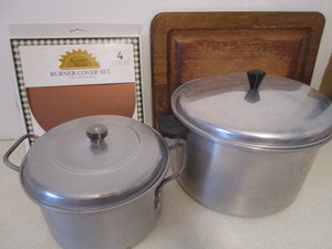 lot 176 image: Cut Board, Burner Covers, Kettles