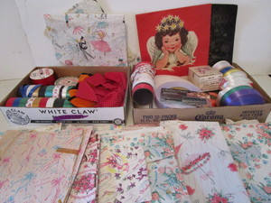 lot 250 image: Vintage Wrapping Paper, Ribbons