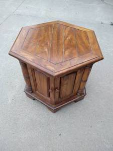 Heavy Oak Hexagon Storage End Table