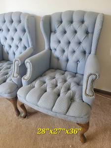 lot 39 image: Tufted Queen Ann Wingback Armchairs