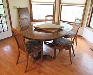 lot 26 image: Drexel MCM Dining Table & Chairs and custom table pad