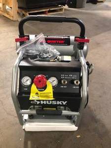 Husky 4.5 Gal. Portable Electric-Powered Silent Air Compressor   Customer Returns See Pictures