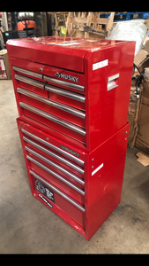 Husky 27 in. 11-Drawer Tool Chest and Cabinet Combo in Red   Customer Returns See Pictures