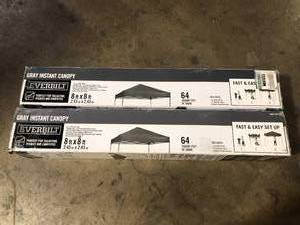 Lot of 2 Everbilt 8 ft. X 8 ft. Grey Straight Leg Instant Canopy Pop Up Tent Sto-N-Go   Customer Returns See Pictures