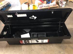 Husky 71.36 in. Matte Black Aluminum Full Size Crossbed Truck Tool Box Customer Returns have some damage See Pictures