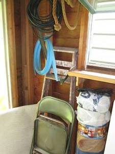 lot 328 image: Wooden A-frame step ladder, plus
