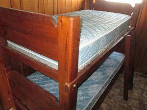 lot 336 image: Twin size Wood framed bunk bed.