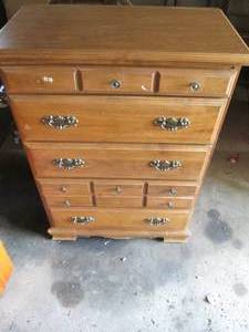 lot 104 image: Vintage Wood 5-drawer Highboy Dresser