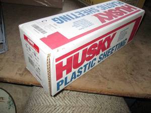lot 71 image: Full unopened box of 10ftx50ft plastic sheeting