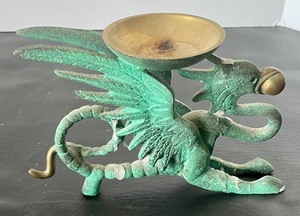 lot 47 image: Vintage Brass Dragon Griffin Candle Holder  Incense Burner