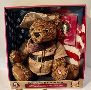 lot 148 image: 100th Anniversary of the Teddys Teddy Bear and Metal Eagle Decor by Sexton
