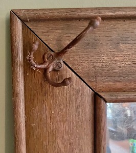 lot 256 image: Vintage Wooden Framed Mirror with 2 Hooks