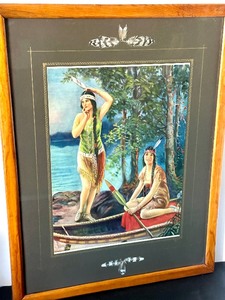 lot 227 image: Vintage Framed Indian Maiden Print Absence Makes the Heart Grow Fonder