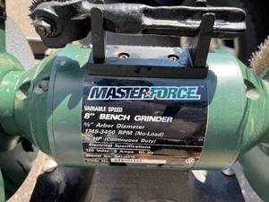 lot 333 image: Master Forces 8 Inch Variable Speed Bench Grinder Model 241-0818 With Stand