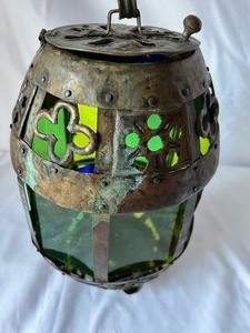 lot 68 image: Vintage Beautiful Decorative Medieval Style  Stained Glass Candle Holder