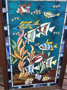 lot 12 image: Beautiful Aquatic Themed Stained Glass Framed Piece