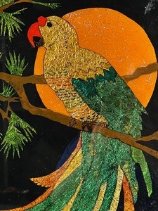 lot 36 image: Vintage Framed Colorful Parrot Picture