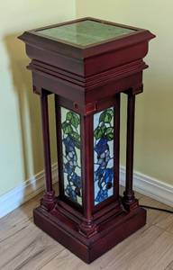 lot 105 image: Lighted Stained Glass and Wood Pedestal #1