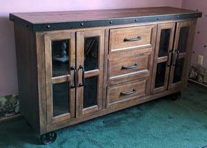 lot 18C image: Rustic Style Rolling Wood Buffet