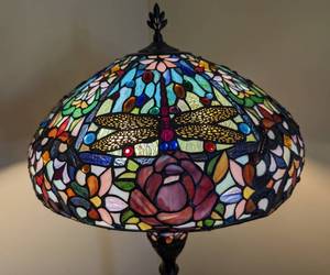 lot 18D image: Dragonfly Stained Glass Floor Lamp