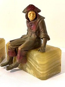 lot 56A image: Pair of Art Deco JB Hirsch Pirate Bookends on Onyx