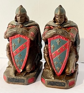 lot 42C image: Pair of Vintage Bronze Crusader Knight Figurine Bookends