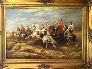 lot 465A image: Large Framed Original Painting Middle East Battle Scene