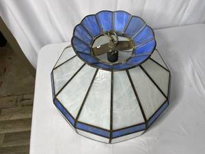 lot 517 image: White And Blue Stained Glass Ceiling Hung Lamp