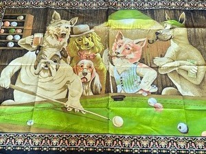 lot 534 image: Anthropomorphism Textile - Fun Textile of Dogs Playing Pool
